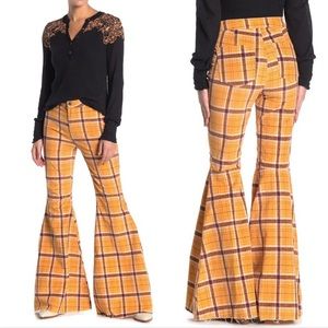 We The Free Just Float On High Waist Flare Plaid Corduroy Pants NEW Size 24